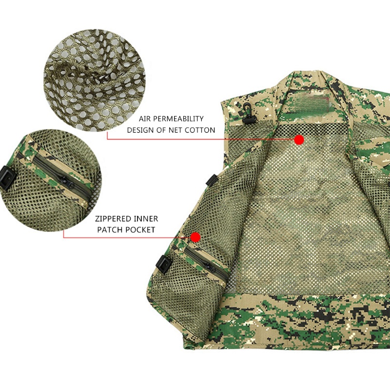 QQ* Men's Mesh Vest Multi-Pockets Quick-Dry Breathable Waistcoat for Outdoor Hunting
