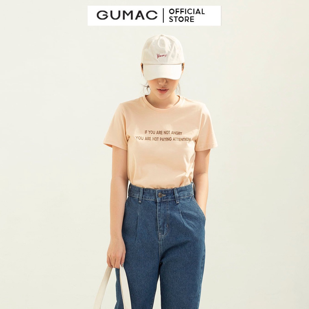 [Mã WABRGUM giảm 10% tối đa 30K đơn 99K] Áo thun nữ in chữ đẹp thời trang GUMAC chính hãng cổ tròn nhiều màu ATC03001