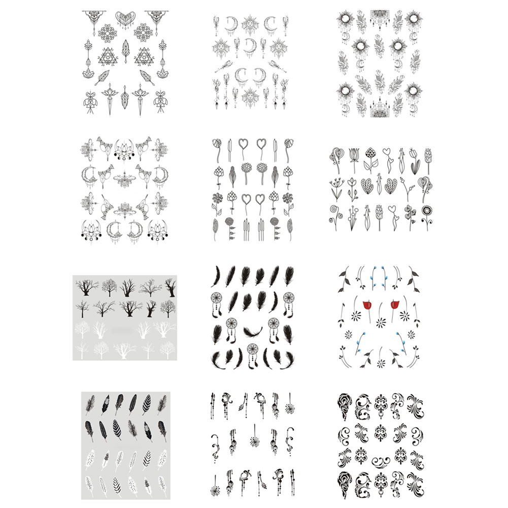 [Hàng mới về] Miếng dán móng tay họa tiết hoa và lông vũ