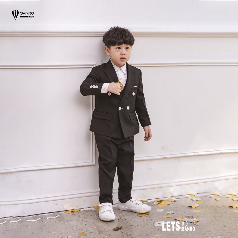 Bộ vest bé trai thiết kế màu đen 4 cúc