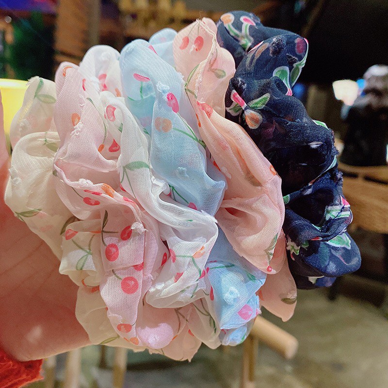 Dây buộc tóc Scrunchies lưới cột tóc hình cherry - Mã SC044