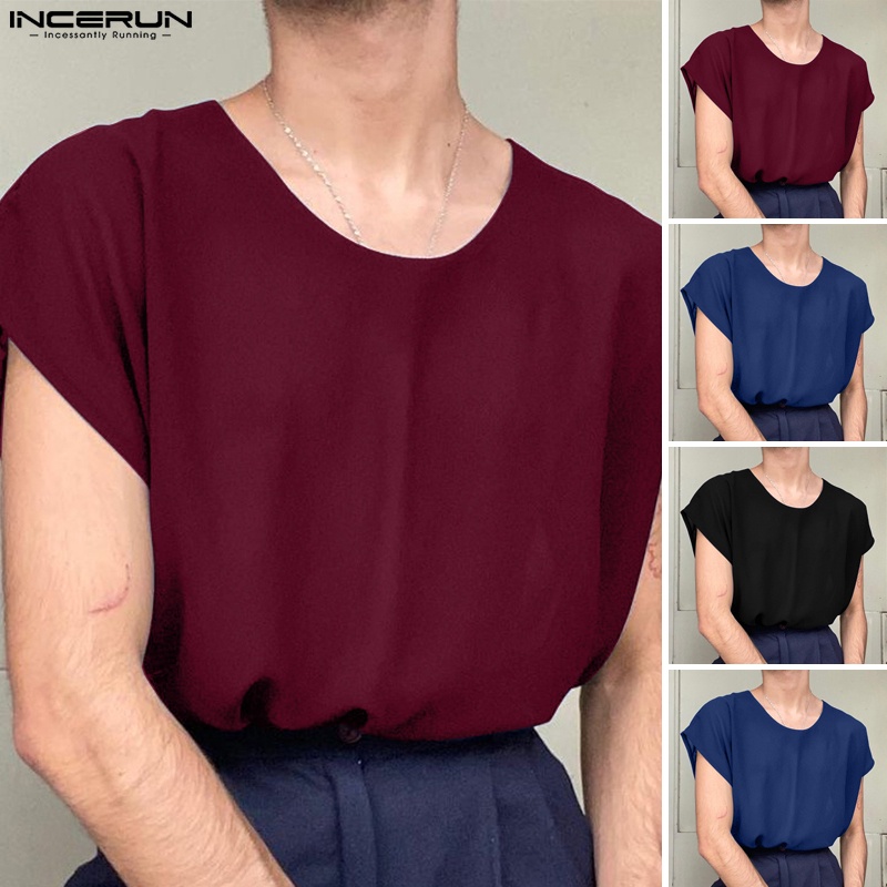 Áo ba lỗ INCERUN cổ tròn màu trơn tùy chọn thời trang mùa hè cho nam