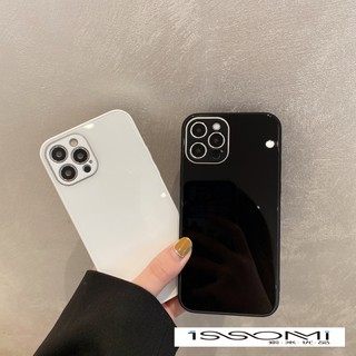 Ốp Điện Thoại Mặt Kính Màu Trắng Đen Đơn Giản Cho iPhone12pro max 11 8 7plus x xs xr se 13