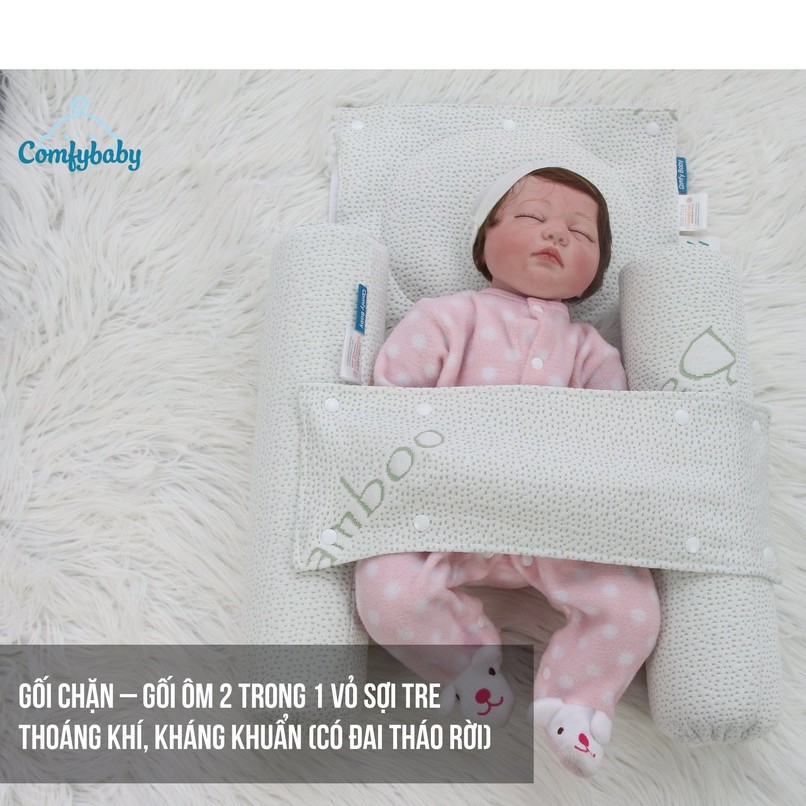 [Mã FMCGMALL -8% đơn 250K] Gối chặn sợi tre bamboo Comfybaby CFN02 - set gối ôm sợi tre kháng khuẩn cho bé