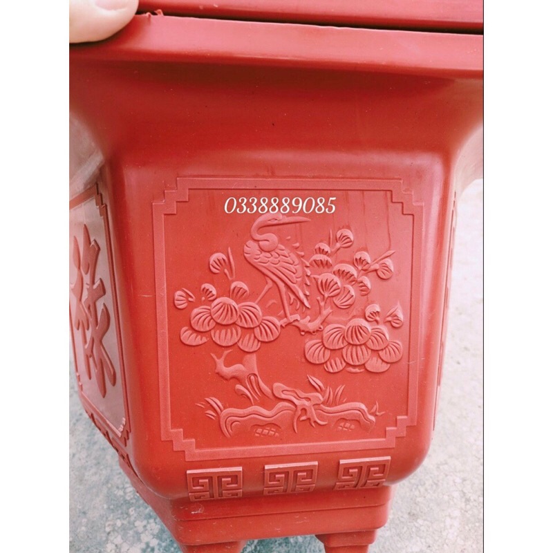 Chậu nhựa lục giác LG330 có  in hình tứ quí trồng cây siêu đẹp - Ảnh thật như hình