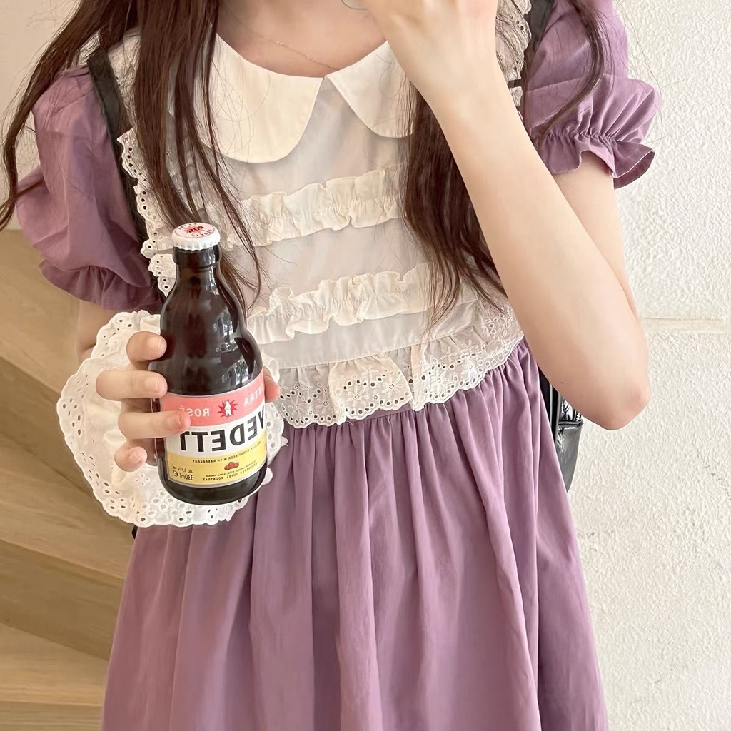 Váy babydoll Đầm Dáng Chữ a Tay Phồng Cổ Búp Bê Mềm Mại Phong Cách Nhật Bản Thời Trang Mùa Hè Cho Nữ