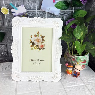 Khung ảnh để bàn Galery trắng viền hoa hồng vuông (KH08)