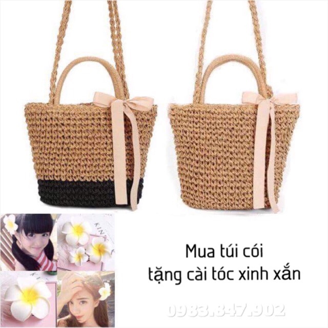 Mua túi cói nơ hottrend tặng ngay hoa cài tóc xinh xắn