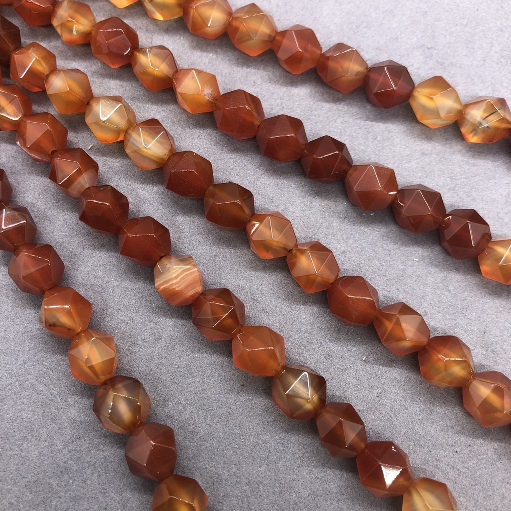 Hạt Onyx mã não đỏ tự nhiên mặt cắt hình học tự làm 6-12mm