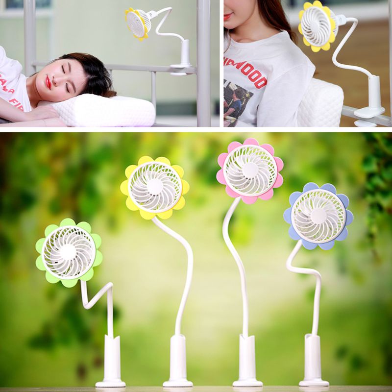 Quạt USB Mini Có Kẹp Gắn Xe Đẩy Em Bé Họa Tiết Hoa Hướng Dương