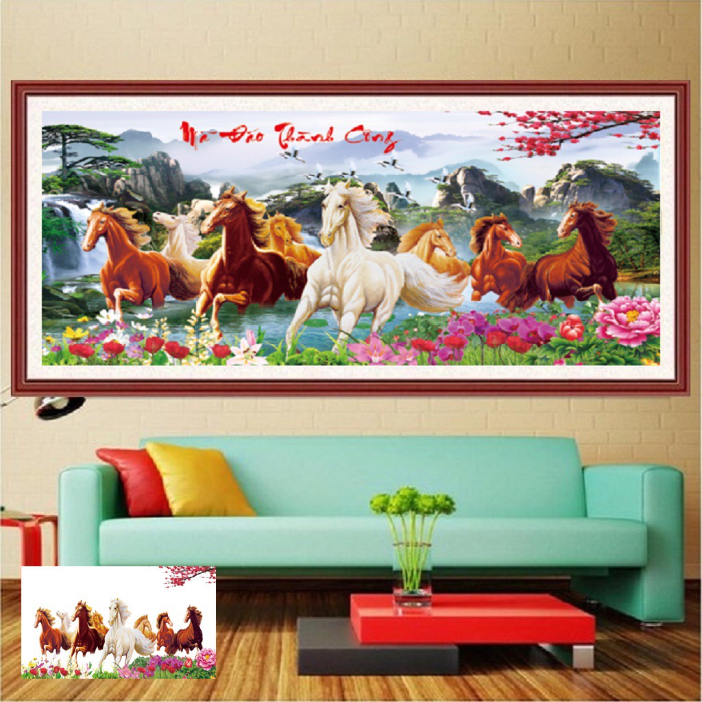 Tranh thêu chữ thập Mã đáo thành công Lavender LV3172