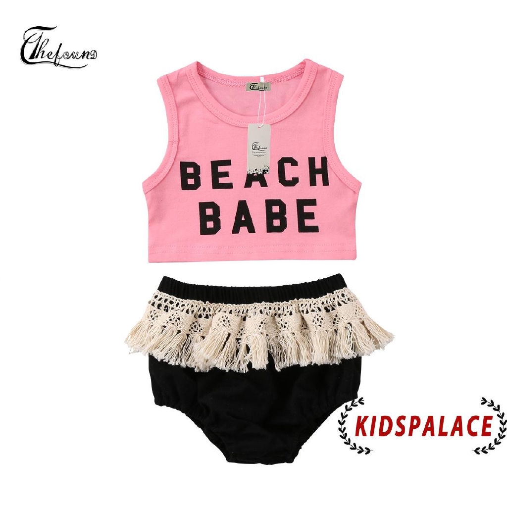 Set Áo Croptop Sát Nách + Quần Short Tua Rua Cho Bé Gái