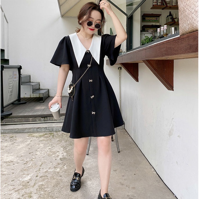 Plus Đầm Cổ Chữ V Thắt Nơ Phong Cách Retro Cho Nữ