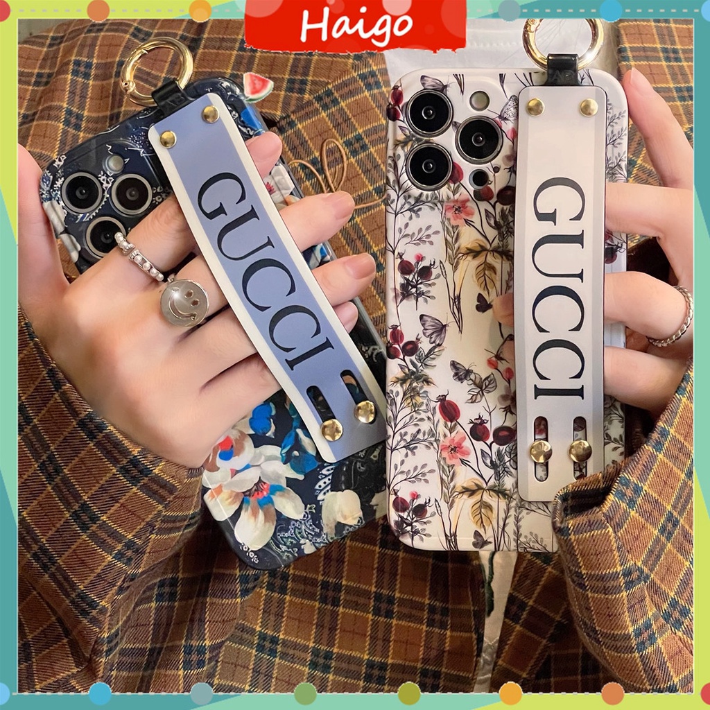 Ốp điện thoại nhựa cứng in logo GUCCI kèm dây đeo tay cho IPHONE13 12 MINI 11 PRO MAX 6/6S 7/8PLUS SE2 X/XS XR XSMAX #HG4996