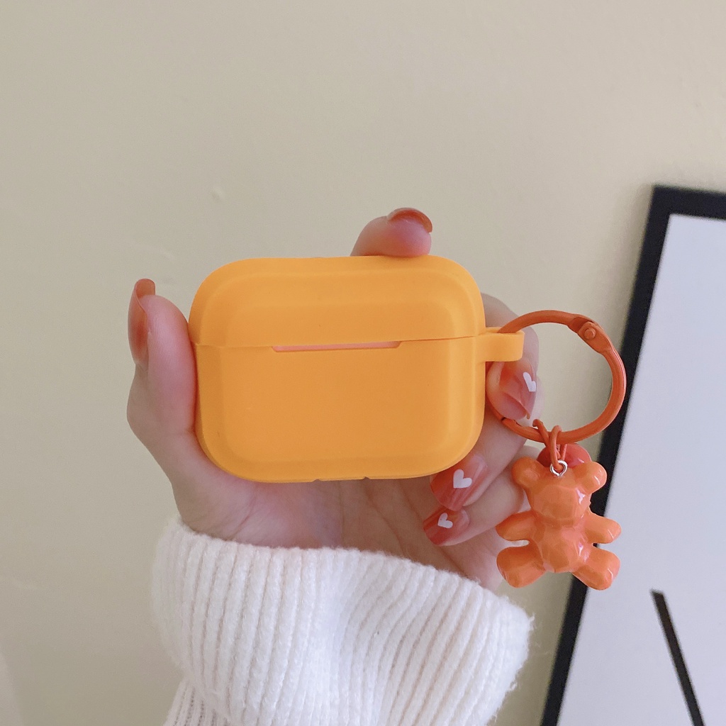 Vỏ Bảo Vệ Hộp Sạc Tai Nghe airpods 1 2 3 pro Bluetooth Bằng tpu Mềm Hình Vuông Màu Hồng Xanh Dương Cam Có Móc Khóa Gấu
