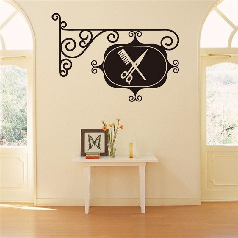 Miếng dán tường hình cây kéo và lược trang trí hoa lụa gương tròn hồ cá mini trang trí chụp ảnh tranh đính đá chỉ lụa