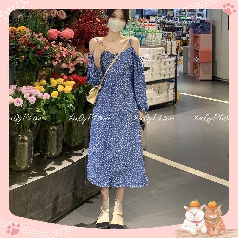 ORDER Đầm nữ thiết kế hoa nhí hai dây trễ vai dáng dài tiểu thư bánh bèo Hàn Quốc ulzzang xinh