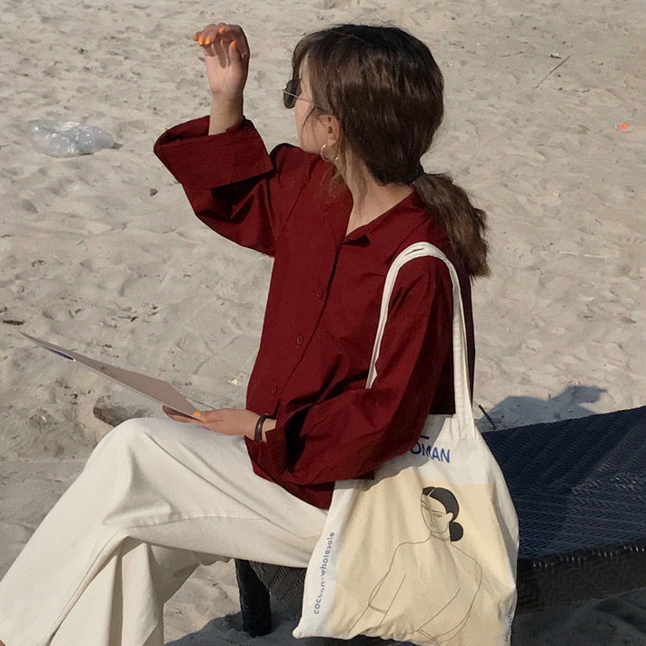 Áo Sơ Mi Tay Dài Dáng Rộng Plus Size Màu Trơn Phong Cách Hàn Quốc Thời Trang Cho Nữ