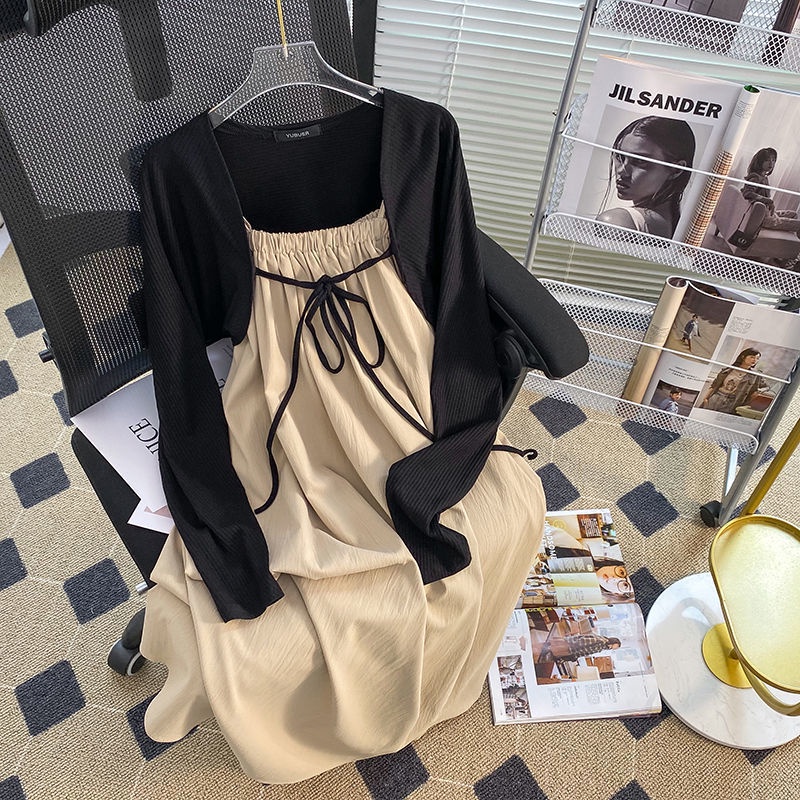 Set Đầm Hai Dây Mỏng Chống Nắng Màu Sữa Ngọt Ngào Mùa Hè Cho Nữ