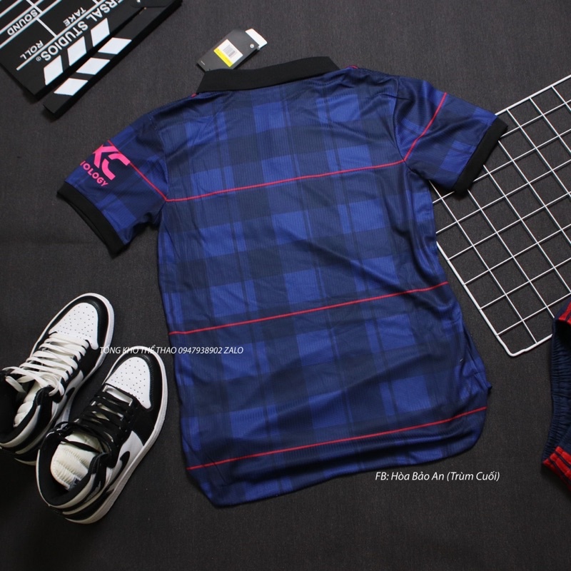 Bộ quần áo đá banh CLB MU TeamView 2023 màu xanh hồng có cổ