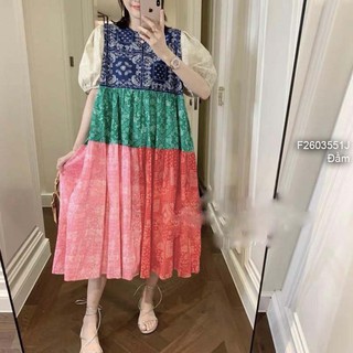 Đầm thô họa tiết thổ cẩm phối màu dáng suông dài pha tay ngắn!