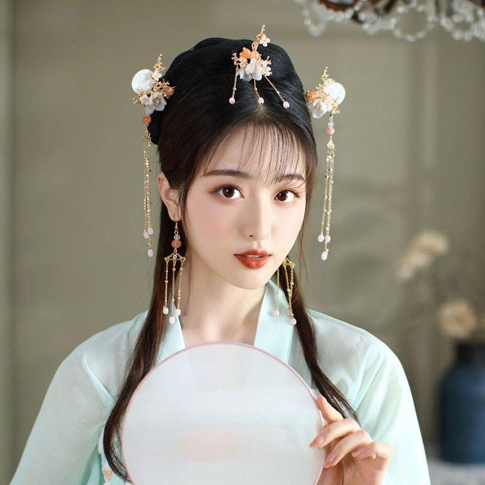 Bộ Lược Cài Tóc + Bông Tai + Lược Bằng Hợp Kim VANES1 Phong Cách Trung Hoa Dành Cho Nữ