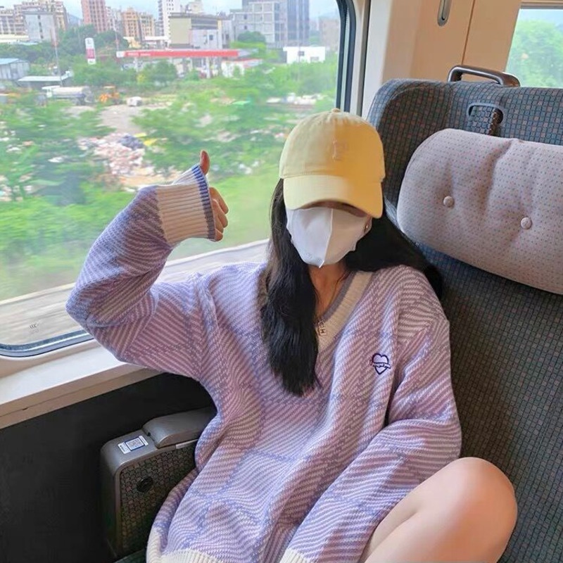 Áo Sweater Dệt Kim Cổ Chữ V Dáng Rộng Mềm Mại Thời Trang Mùa Thu Cho Nữ