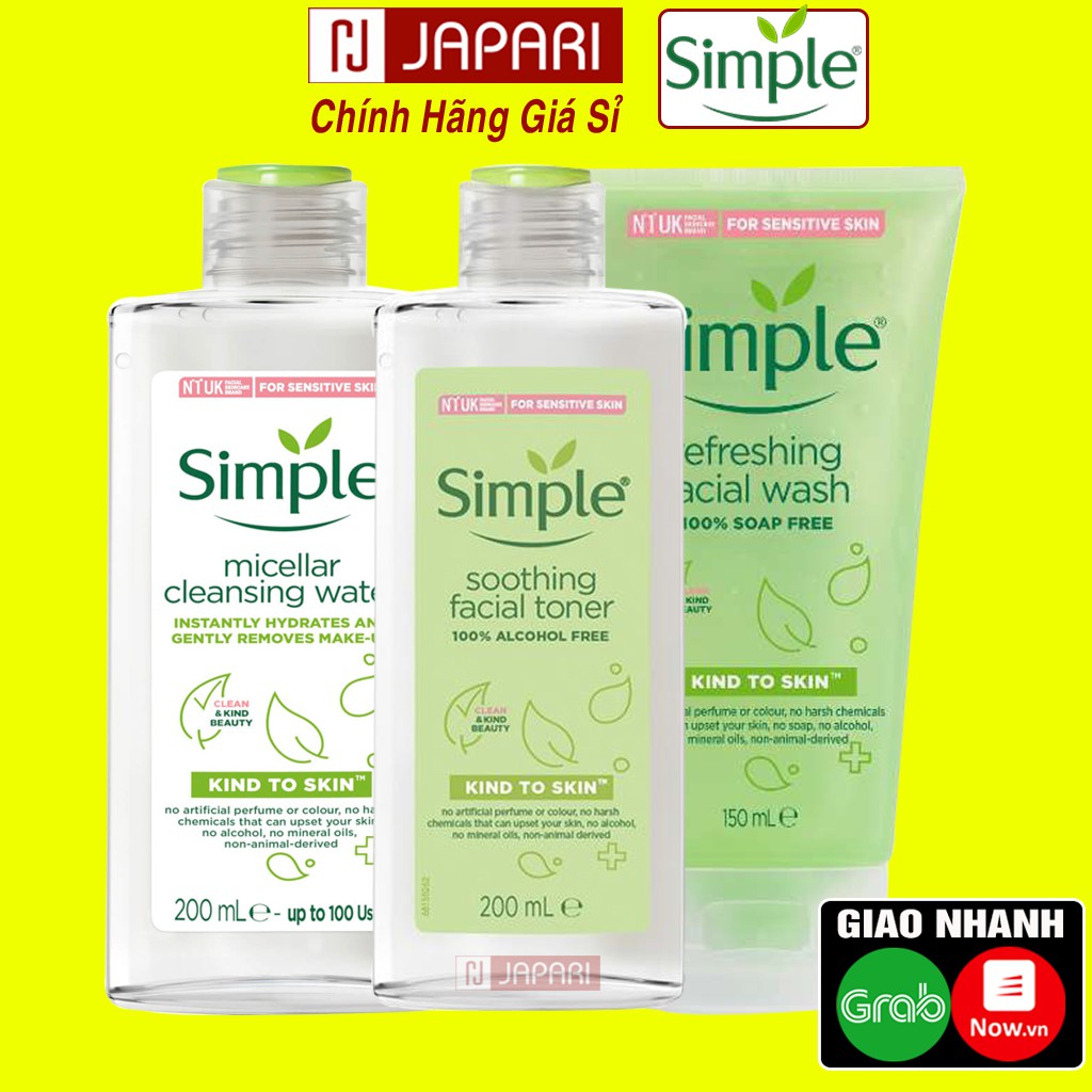 Combo Simple Sữa Rửa Mặt Simple Toner Simple Nước Hoa Hồng, Nước Tẩy Trang Simple Bộ Chăm Sóc Da 3 Món Srm Tonner JAPARI