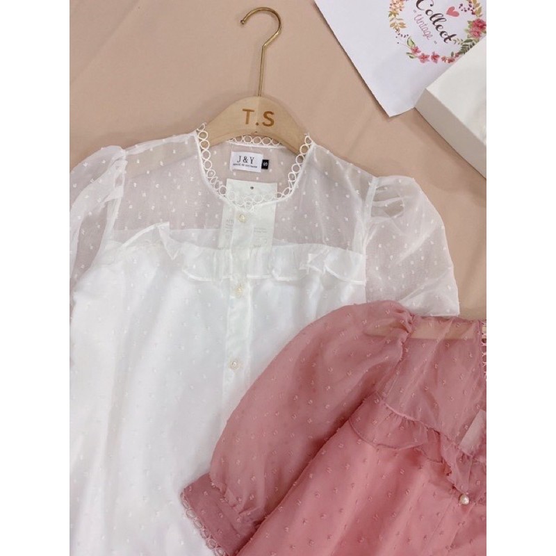 Áo ren hạt gạo tay phồng