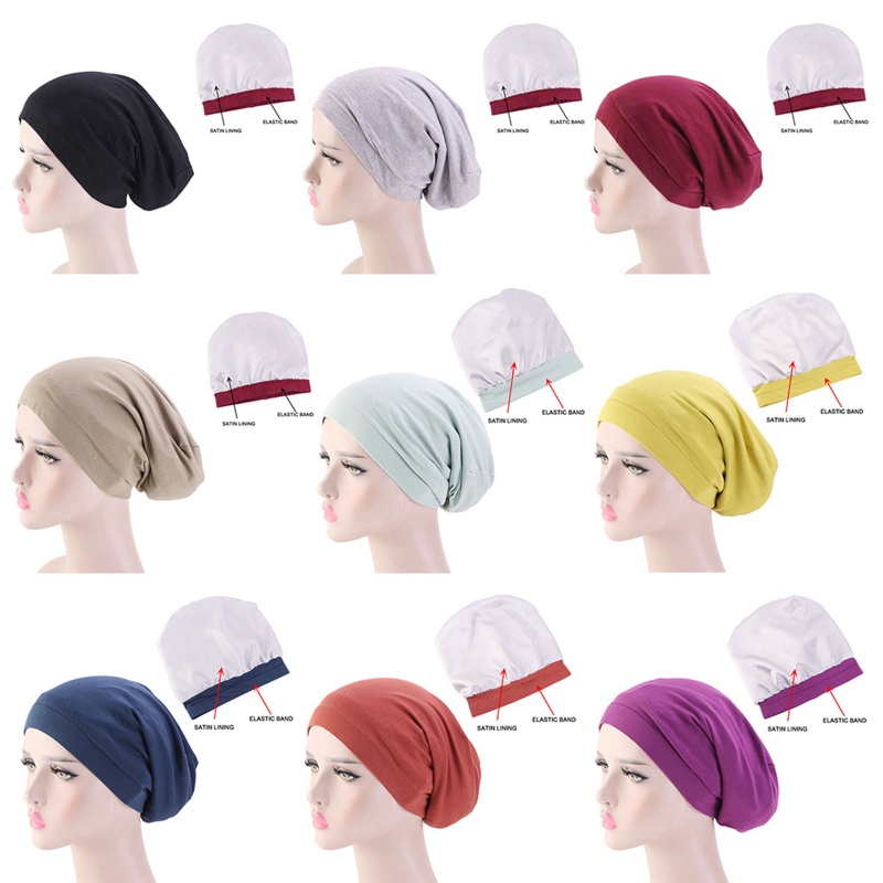 Mũ Trùm Đầu Vải Satin Co Giãn Giúp Giảm Rụng Tóc Khi Ngủ Dành Cho Nữ