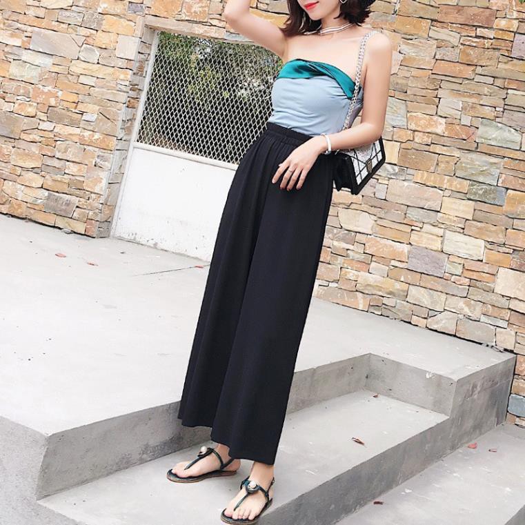 Quần Culottes Thun Tăm Ống Rộng Nữ [FREESHIP] Sớ cạp chun dáng suông co dãn màu ĐEN | BE | NÂU Ulzzang HOT  ྇