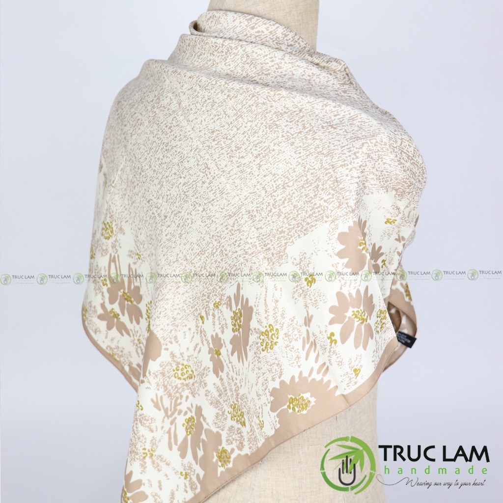 Khăn Lụa Vuông Choàng Cổ Thời Trang Nữ Cao Cấp Họa Tiết Hoa 90x90cm - Trúc Lâm Handmade