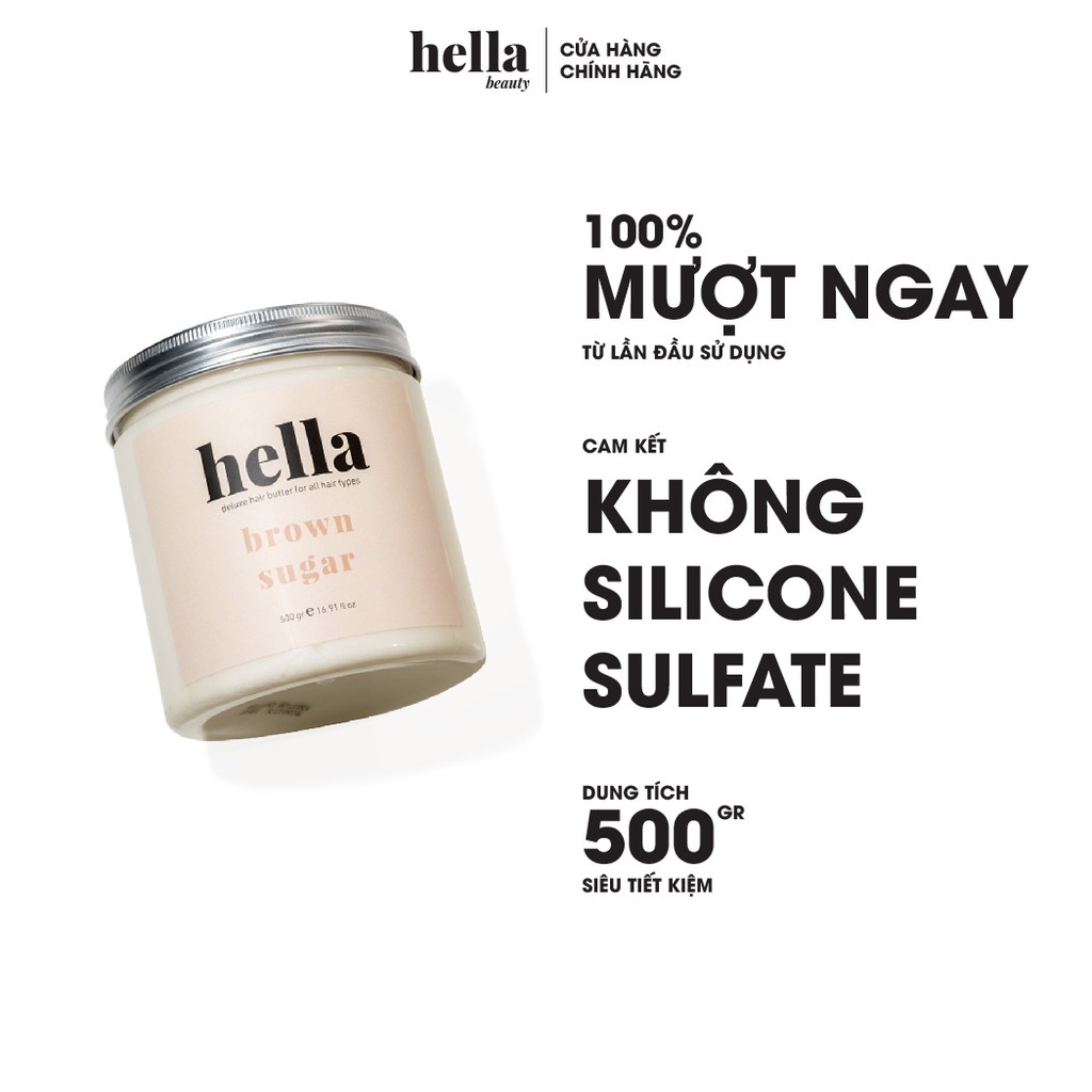 Mặt Nạ Dưỡng Tóc Đường Nâu 500G Hella Beauty Dành Cho Mọi Loại Tóc Dạng Kem Ủ Phục Hồi Tóc Hư Tổn Bóng Mượt Giảm Khô Xơ