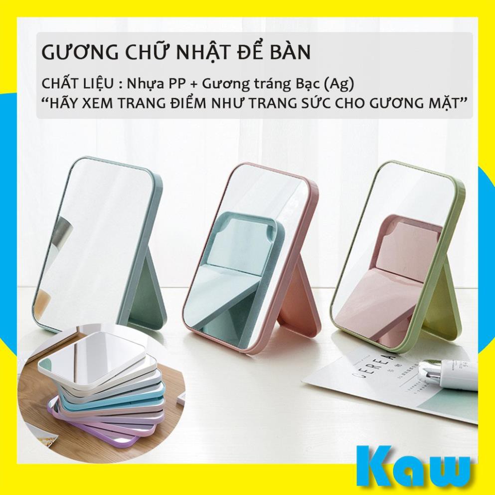 Gương đặt bàn Hàn Quốc, gương để bàn trang điểm hình chữ nhật thuận tiện mang du lịch