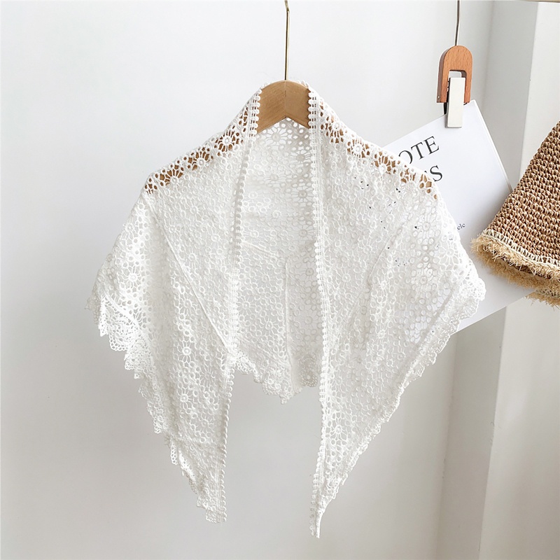 Khăn Choàng Vai Cotton Hình Tam Giác Rỗng Đan Móc Thời Trang Hàn Quốc Cho Nữ