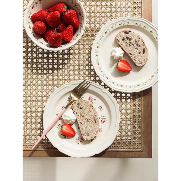 Set đĩa gốm ceramic hoạ tiết hoa hồng nhẹ nhàng