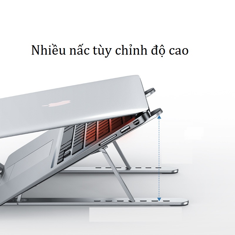 Giá đỡ laptop stand nhôm hỗ trợ tản nhiệt công thái học, có thể gấp gọn chỉnh độ cao để laptop ipad macbook surface D103