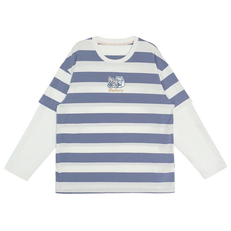 Áo Thun Dài Tay Giả Hai Lớp Phong Cách Hàn Quốc Dành Cho Nữ