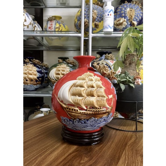 Bình Hút Lộc_Bình Bông Thuận Buồm Xuôi Gió đắp Nổi_Gốm Sứ Bát Tràng cao cấp_trang trí_decor