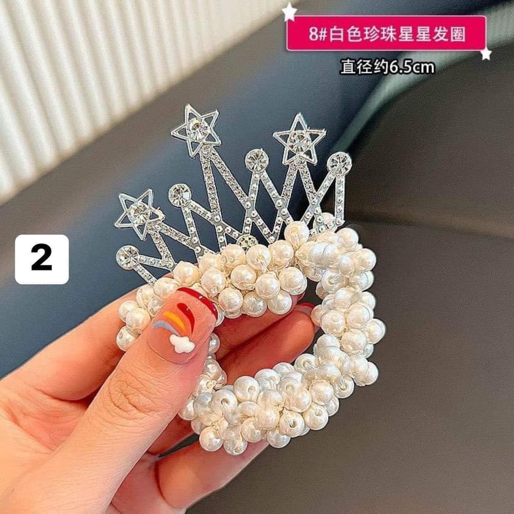 Dây buộc tóc vương miện công chúa đính đá ngọc bé gái
