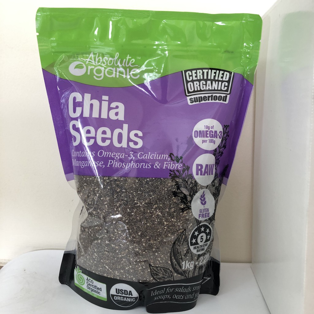Hạt chia tím chính ngạch Absolute Organic túi 1000gr nhập khẩu Úc Chia seeds dinh dưỡng chứa Protein, giúp giảm cân