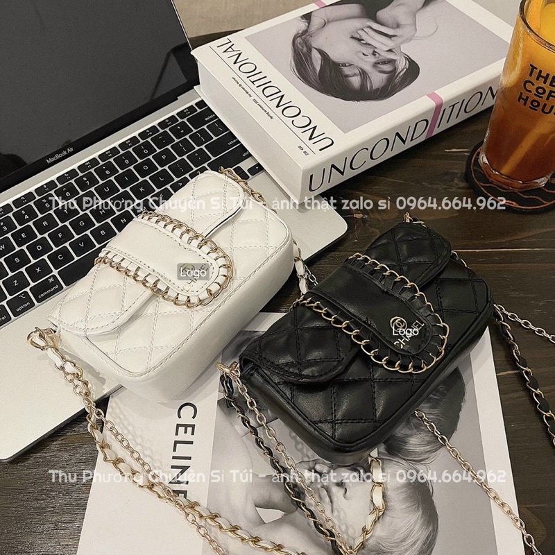 Túi mini đeo chéo, đeo vai nắp viền xích phong cách vintage siêu xinh (rẻ nhất shoppe)