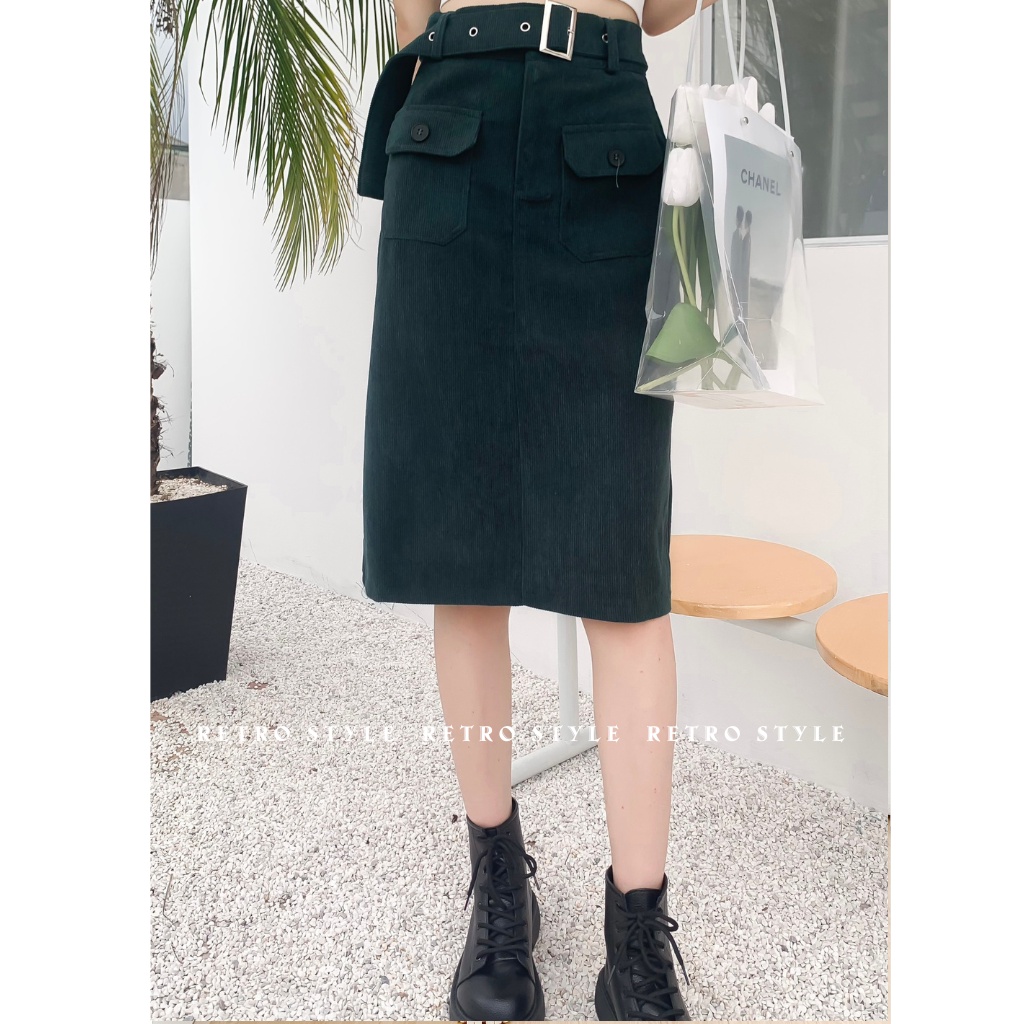 Chân váy nhung dáng dài kèm đai mã 1461 Retrostyle