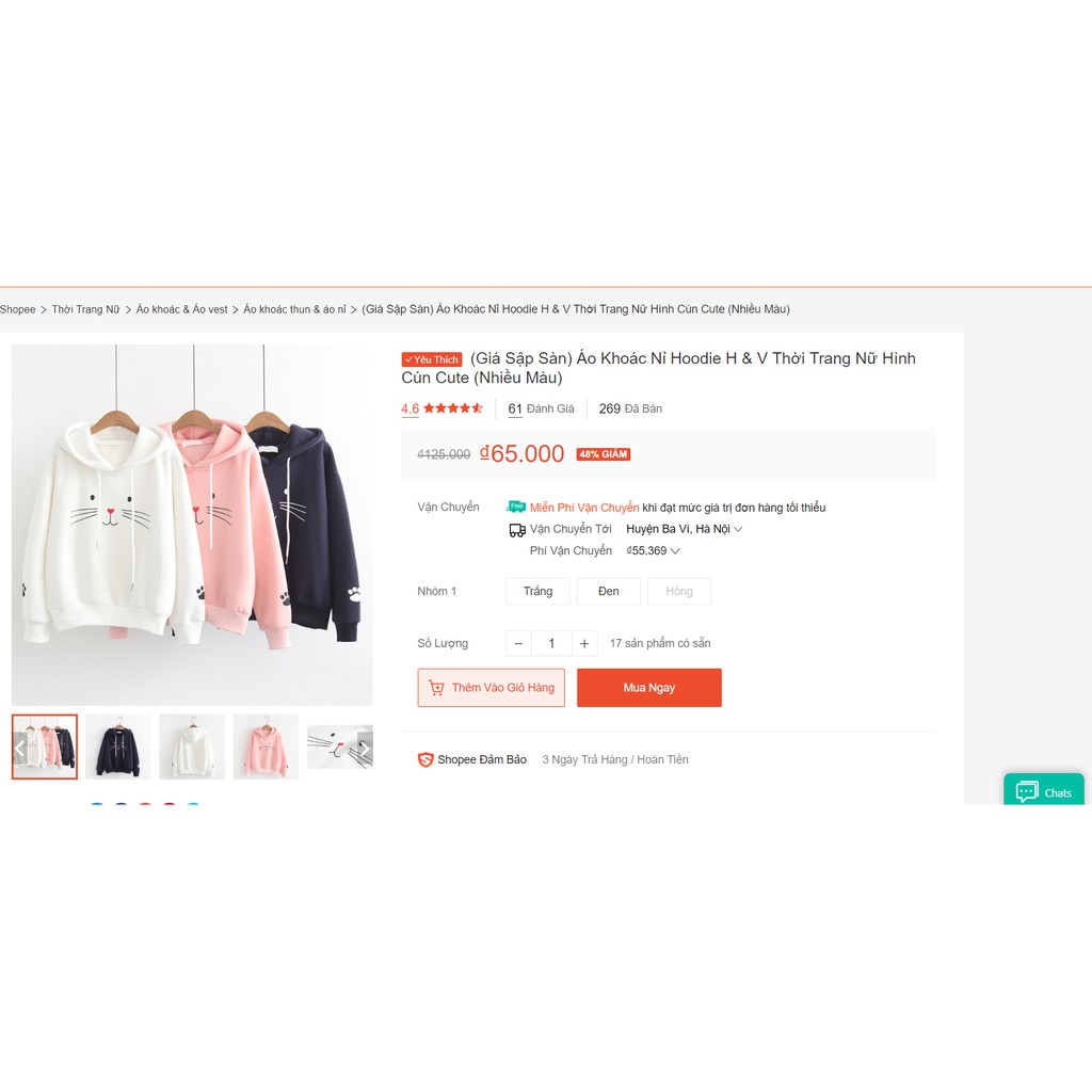 Áo khoác hoodie , áo hoodie nữ , hoodie mặt mèo cực dễ thương | BigBuy360 - bigbuy360.vn