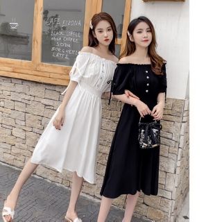 Váy trễ vai cúc ngực