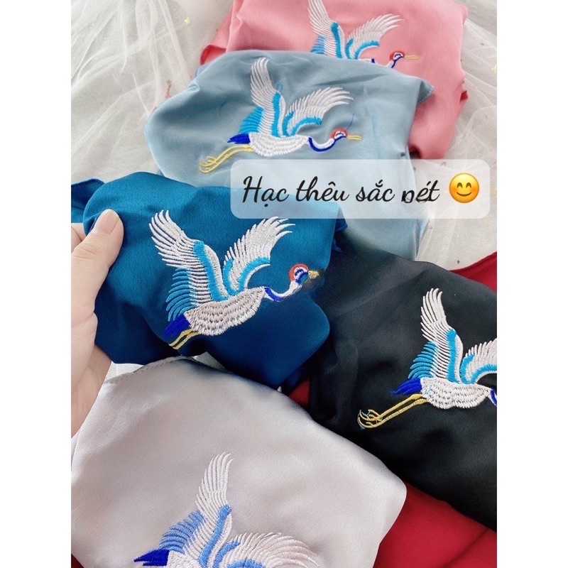 Đồ ngủ 2 dây sexy, Đồ ngủ áo yếm sexy thêu hạc chất satin mềm Freesize dưới 55kg