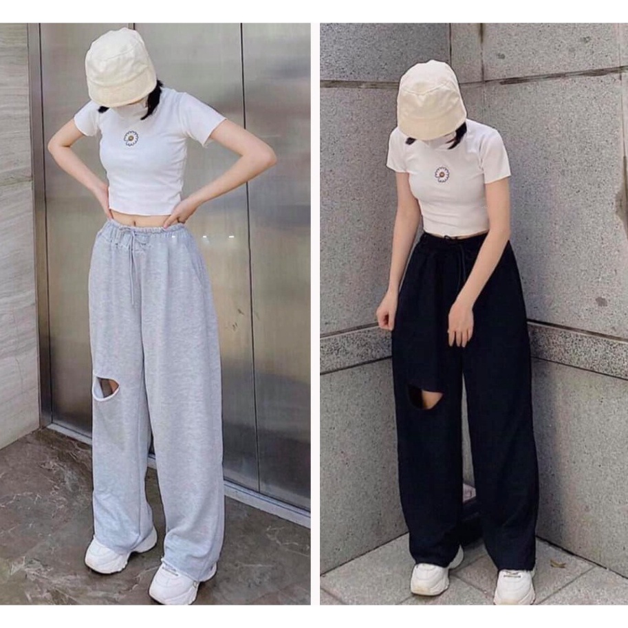 (Hàng Sỉ) Quần ống rộng rách gối tai lưa VIETSTAR quần Jogger dáng suông cạp chun chất da cá siêu chân dài (ảnh thật)