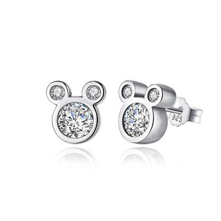 Bông tai bạc nữ đơn giản đính đá hình chuột Mickey CHIHIRO