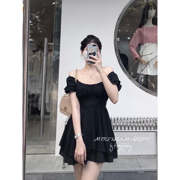 VÁY ĐEN  TAY PHỒNG BO EO XẾP LY NGỰC - GD235