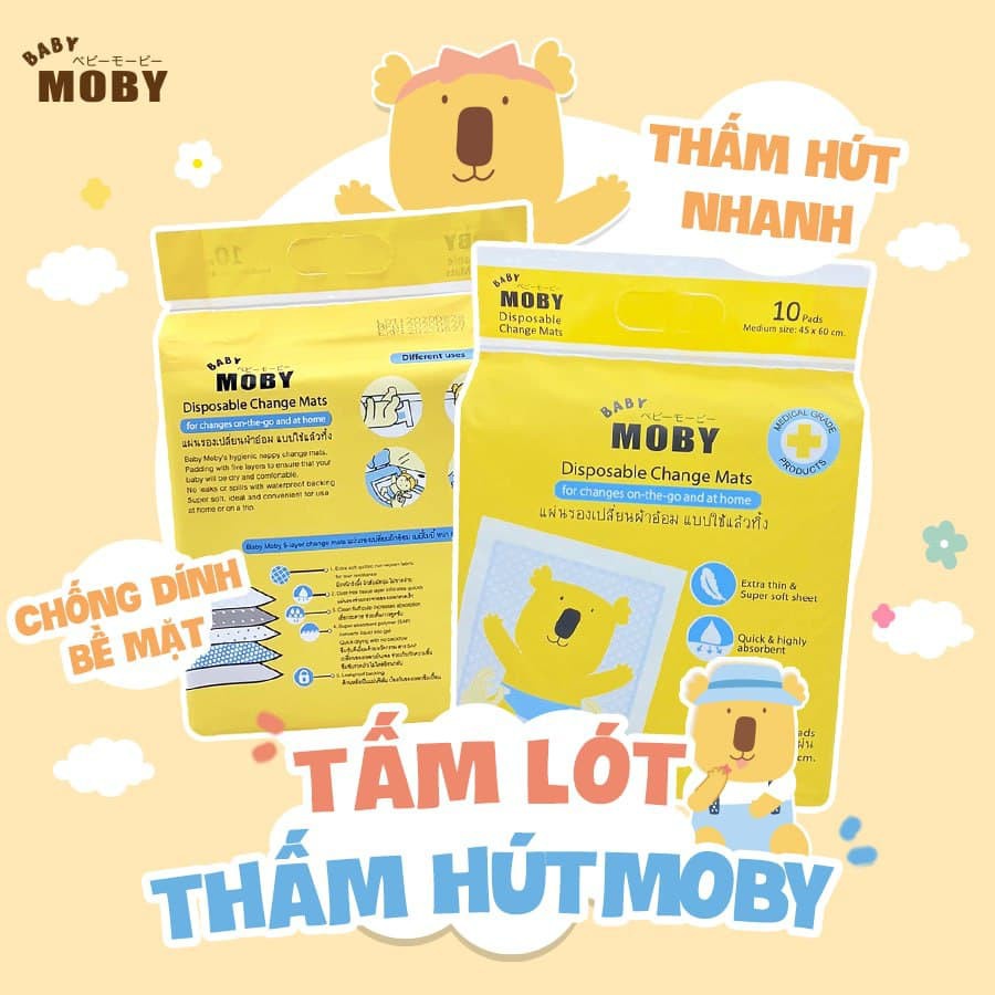 Miếng lót thay tã bỉm Moby Baby chống thấm cho bé sơ sinh 10 miếng - Monnie Kids